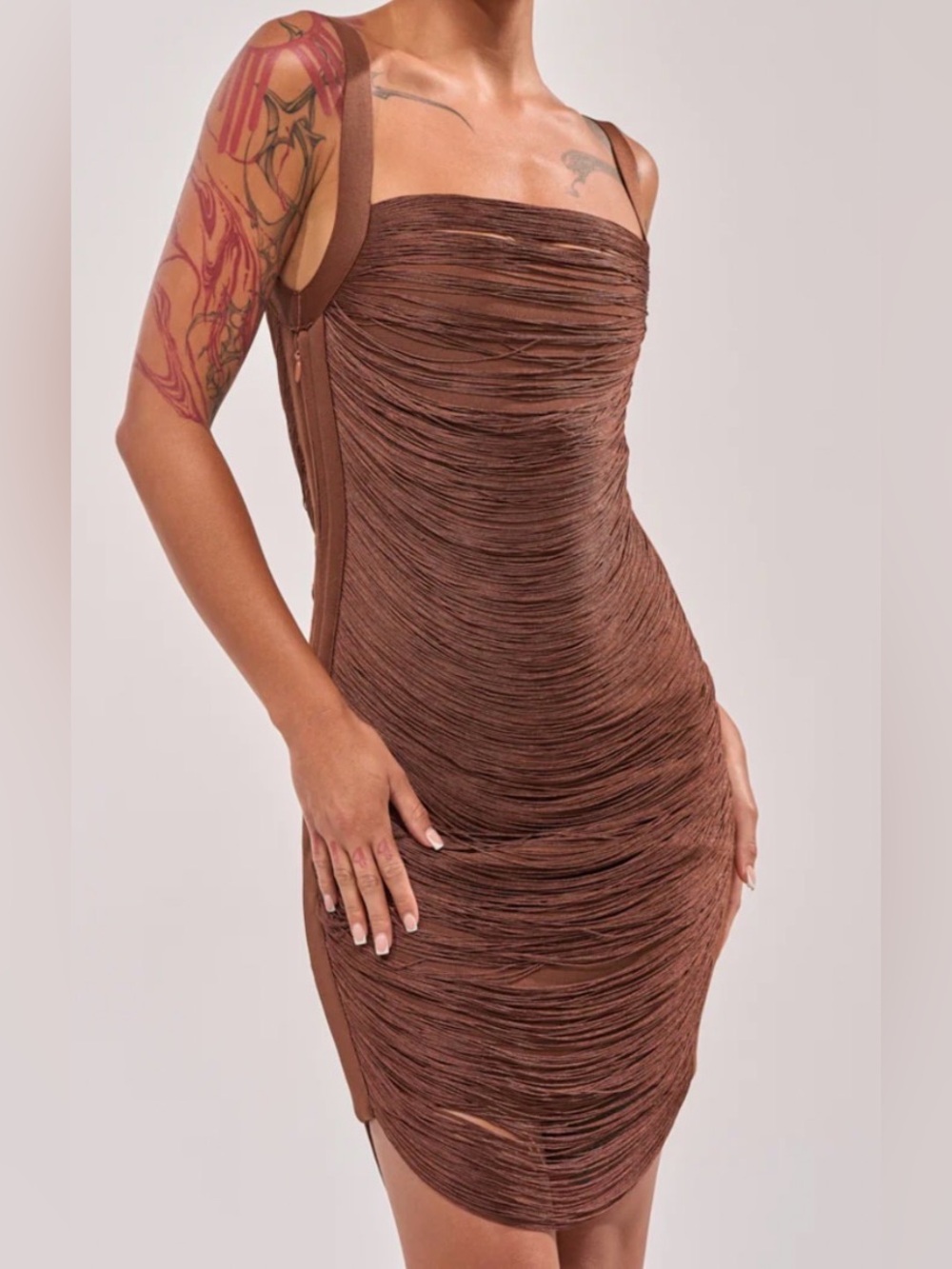 Brown Fringe bandage Mini Dress